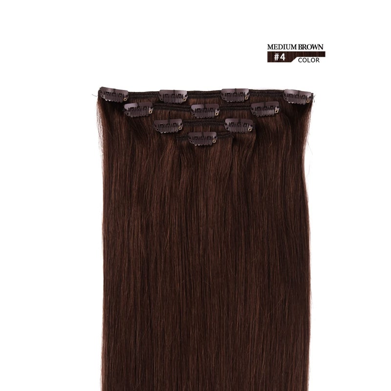 Winsky 20" Clip in Hair Extensions Real Human Hair for Women - Silky Straight Remy Hairpieces Clip on 75grams 4pieces Medium Brown #4 Color - Image 2